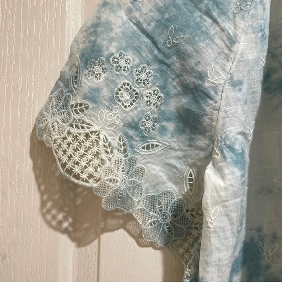 ANTHROPOLOGIE Olivia Embroidered Tie-Dye Blouse Top New NWT Size XS blue white - Picture 4 of 10